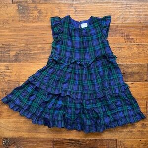 Crewcuts girls’ ruffle trim dress in shimmer blue and green plaid, size 5